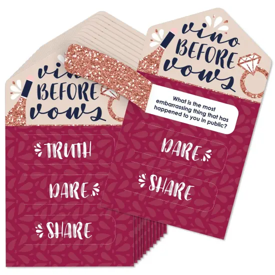 Big Dot of Happiness Vino Before Vows - Winery Bridal Shower or Bachelorette Party Game Pickle Cards - Truth, Dare, Share Pull Tabs - Set of 12 {1}