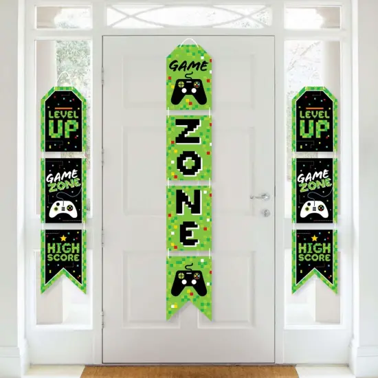 Big Dot of Happiness Game Zone - Hanging Vertical Paper Door Banners - Pixel Video Game Party or Birthday Party Wall Decor Kit - Indoor Door Decor {1}