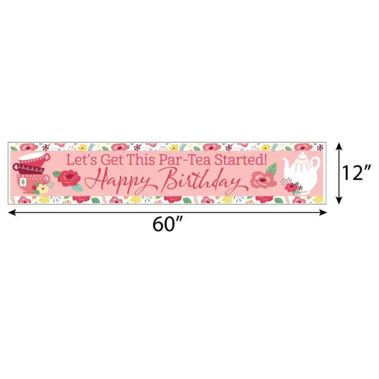 Big Dot of Happiness Floral Let's Par-Tea - Happy Birthday Garden Tea Party Decorations Party Banner {3}