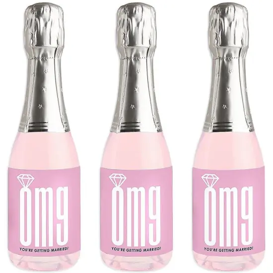 Big Dot of Happiness Omg, You're Getting Married - Mini Wine & Champagne Bottle Label Stickers - Engagement Party Favor Gift - Set of 16 {1}