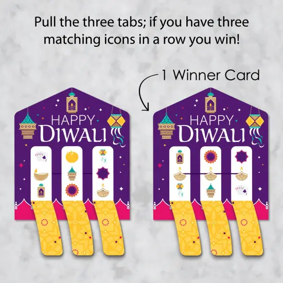 Big Dot of Happiness Happy Diwali - Festival of Lights Party Game Pickle Cards - Pull Tabs 3-in-a-Row - Set of 12 {4}