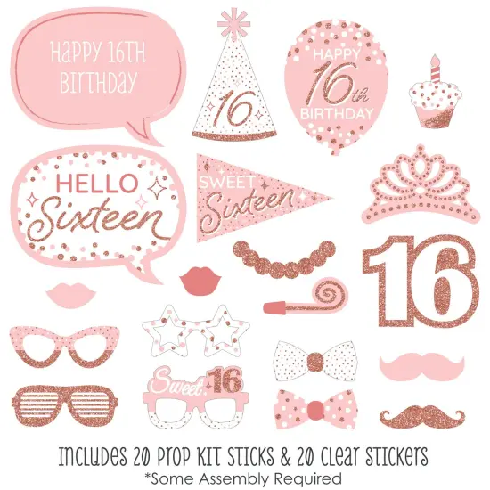 Big Dot of Happiness 16th Pink Rose Gold Birthday - Happy Birthday Party Photo Booth Props Kit - 20 Count {3}