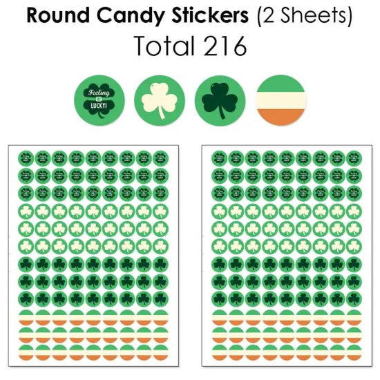 Big Dot of Happiness St. Patrick's Day - Mini Candy Bar, Round Candy, & Circle Stickers - Saint Paddy's Day Party Candy Favor Sticker Kit - 304 Pieces {6}