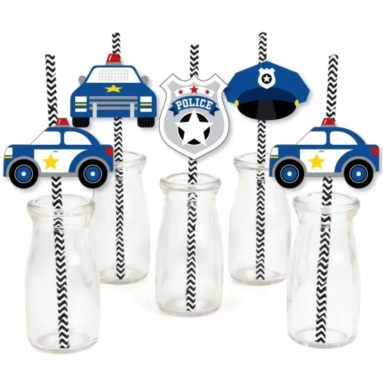 Big Dot of Happiness Calling All Units - Police - Paper Straw Decor - Cop Birthday Party or Baby Shower Striped Decorative Straws - Set of 24 {1}