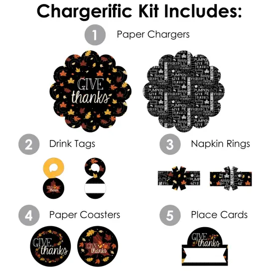 Big Dot of Happiness Give Thanks - Thanksgiving Party Paper Charger and Table Decorations - Chargerific Kit - Place Setting for 8 {4}