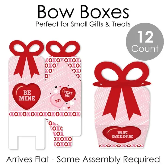Big Dot of Happiness Conversation Hearts - Square Favor Gift Boxes - Valentine's Day Party Bow Boxes - Set of 12 {7}