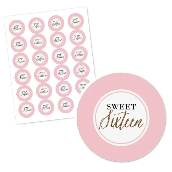 Big Dot of Happiness Chic 16th Birthday - Pink and Gold - Birthday Party Circle Sticker Labels - 24 Count {3}
