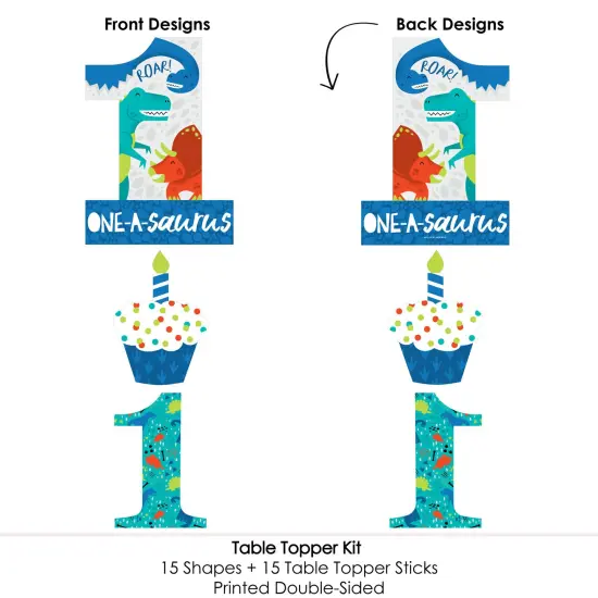 Big Dot of Happiness 1st Birthday Roar Dinosaur - ONEasaurus Dino First Birthday Party Centerpiece Sticks - Table Toppers - Set of 15 {6}