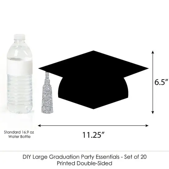 Big Dot of Happiness Silver Graduation Hat Decorations - DIY Large Party Essentials - 20 Count {7}