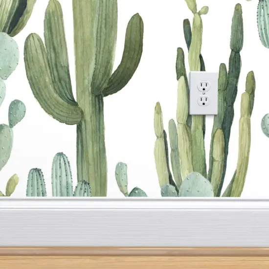 Pre-Pasted Wallpaper 2FT Wide Desert Cactus Greenery Cacti Watercolor Southwestern Boho Nursery Succulents Kid Decor Custom Pre-pasted Wallpaper by Spoonflower {4}