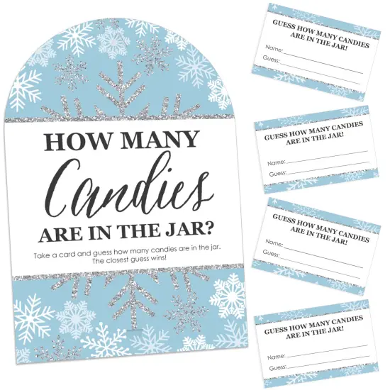 Big Dot of Happiness Winter Wonderland - How Many Candies Snowflake Holiday Party and Winter Wedding Game - 1 Stand and 40 Cards - Candy Guessing Game {1}