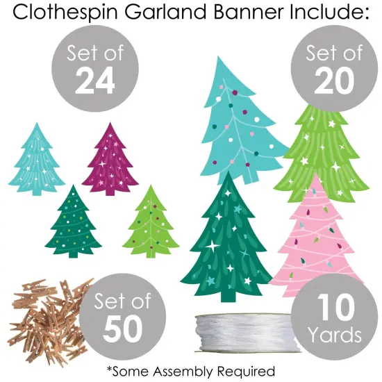 Big Dot of Happiness Merry and Bright Trees - Colorful Whimsical Christmas Party DIY Decorations - Clothespin Garland Banner - 44 Pc {6}