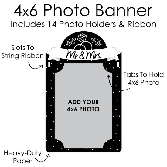 Big Dot of Happiness Mr. and Mrs. - DIY Black and White Wedding or Bridal Shower Decor - Picture Display - Photo Banner {7}