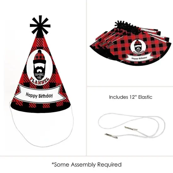 Big Dot of Happiness Lumberjack - Channel the Flannel - Cone Buffalo Plaid Birthday Party Hats for Kids and Adults - Set of 8 (Standard Size) {6}