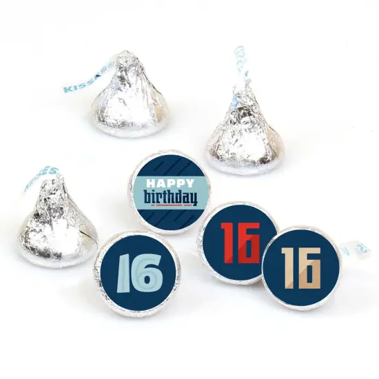 Big Dot of Happiness Boy 16th Birthday - Sweet Sixteen Birthday Party Round Candy Sticker Favors - Labels Fits Chocolate Candy (1 sheet of 108) {1}