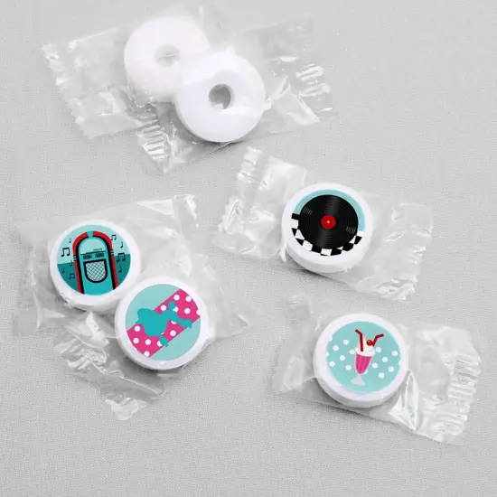 Big Dot of Happiness 50's Sock Hop - 1950s Rock N Roll Party Round Candy Sticker Favors - Labels Fits Chocolate Candy (1 sheet of 108) {4}