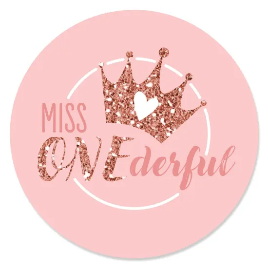 Big Dot of Happiness 1st Birthday Little Miss Onederful - Girl First Birthday Party Circle Sticker Labels - 24 Count {1}
