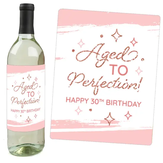 Big Dot of Happiness 30th Pink Rose Gold Birthday Party Decorations for Women and Men Wine Bottle Label Stickers 4 Ct {3}