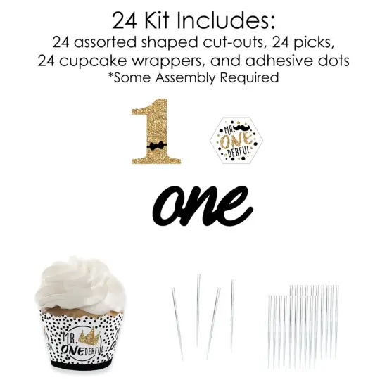 Big Dot of Happiness 1st Birthday Little Mr. Onederful - Cupcake Decor - Boy First Birthday Party Cupcake Wrappers and Treat Picks Kit - Set of 24 {6}