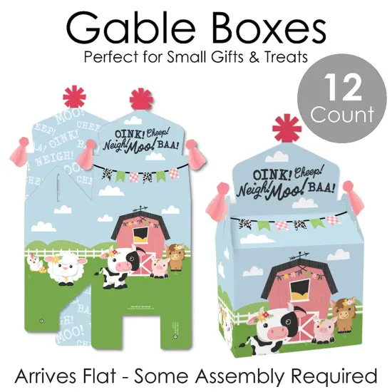 Big Dot of Happiness Girl Farm Animals - Treat Box Party Favors - Pink Barnyard Baby Shower or Birthday Party Goodie Gable Boxes - Set of 12 {7}