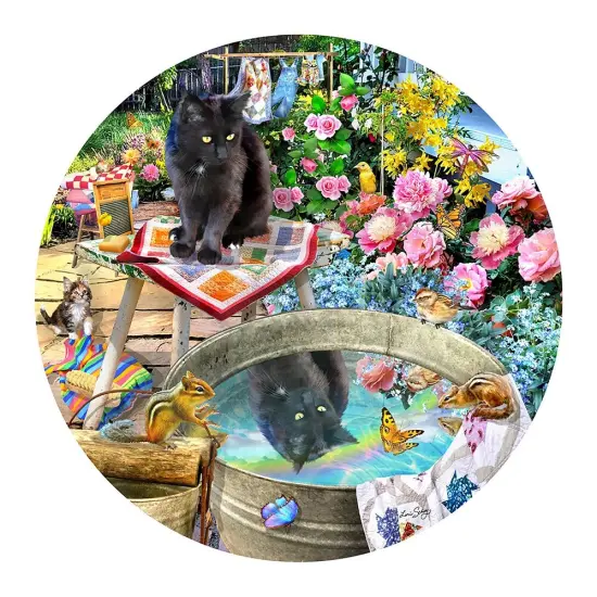 Sunsout Kitty Reflections 500 pc Round Jigsaw Puzzle 35256 {1}