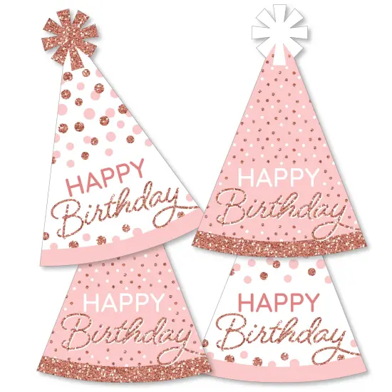 Big Dot of Happiness Pink Rose Gold Birthday - Birthday Hat Shaped Paper Cut-Outs - DIY Decorations Happy Birthday Party Essentials - Set of 20 {3}