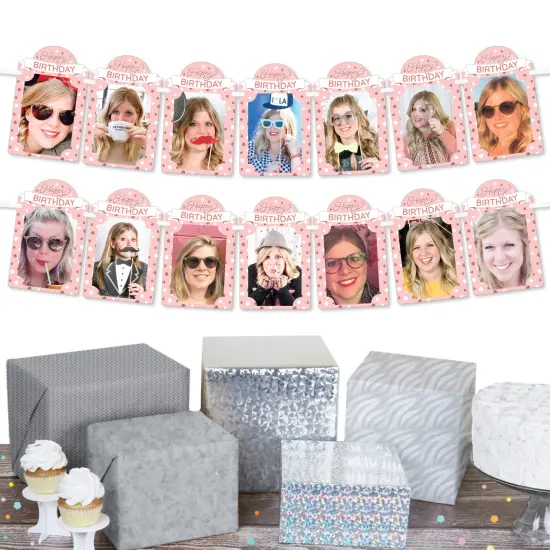 Big Dot of Happiness Pink Rose Gold Birthday - DIY Happy Birthday Party Decor - Picture Display - Photo Banner {3}