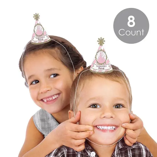 Big Dot of Happiness Little Princess Crown - Mini Cone Pink and Gold Princess Baby Shower or Birthday Party Hats - Small Little Party Hats - Set of 8 {3}