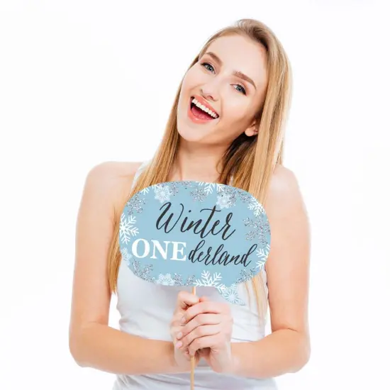 Big Dot of Happiness Funny Onederland - Holiday Snowflake Winter Wonderland Birthday Party Photo Booth Props Kit - 10 Piece {3}