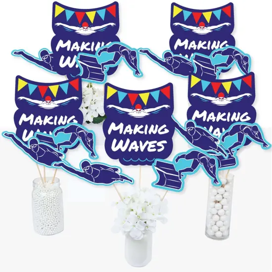 Big Dot of Happiness Making Waves - Swim Team - Swimming Party or Birthday Party Centerpiece Sticks - Table Toppers - Set of 15 {3}