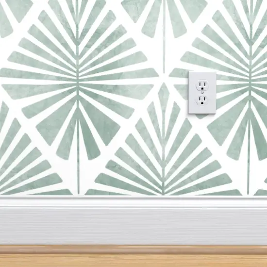 Peel & Stick Wallpaper 2FT Wide Boho Geo Tropical Beach House Summer Eucalyptus Sage Green Coastal Geometric Diamond Palms Custom Removable Wallpaper by Spoonflower {4}