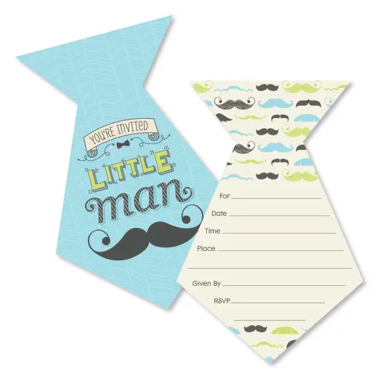 Big Dot of Happiness Dashing Little Man Mustache Party - Shaped Fill-in Invitations - Party Invitation Cards with Envelopes - Set of 12 {1}