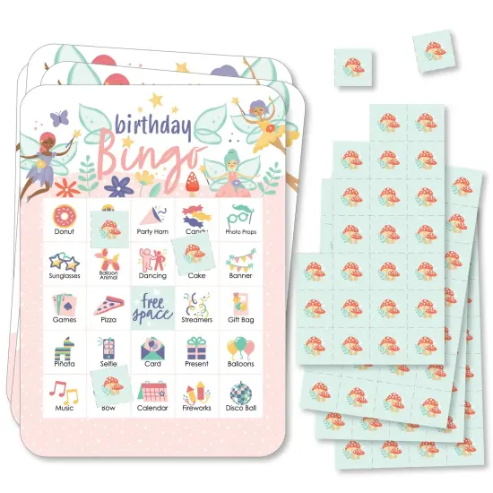 Big Dot of Happiness Let's Be Fairies - Picture Bingo Cards and Markers - Fairy Garden Birthday Party Shaped Bingo Game - Set of 18 {1}