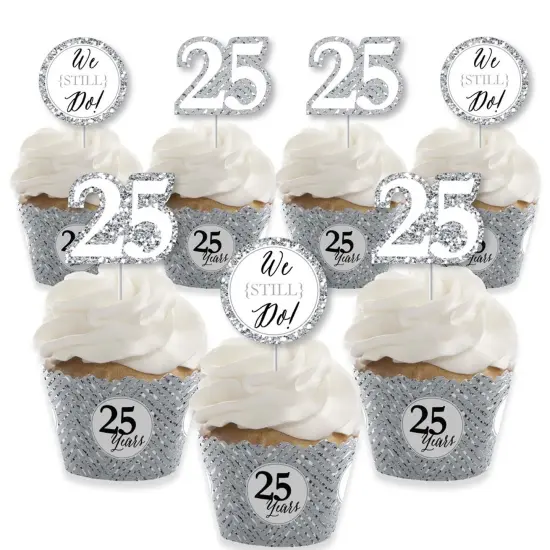 Big Dot of Happiness We Still Do - 25th Wedding Anniversary - Cupcake Decoration - Anniversary Party Cupcake Wrappers and Treat Picks Kit - Set of 24 {1}