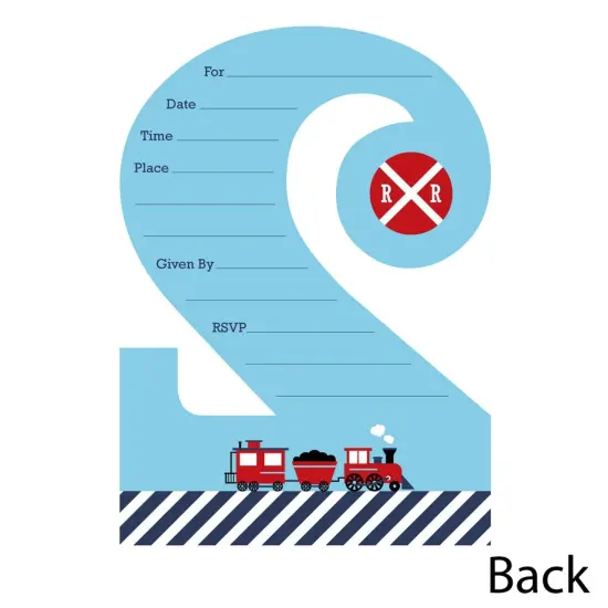 Big Dot of Happiness 2nd Birthday Railroad Party Crossing - Shaped Fill-in Invites - Second Birthday Party Invite Cards with Envelopes - Set of 12 {4}
