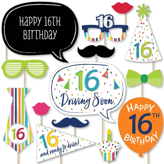 Big Dot of Happiness 16th Birthday - Cheerful Happy Birthday - Colorful Sweet Sixteen Birthday Party Photo Booth Props Kit - 20 Count {1}
