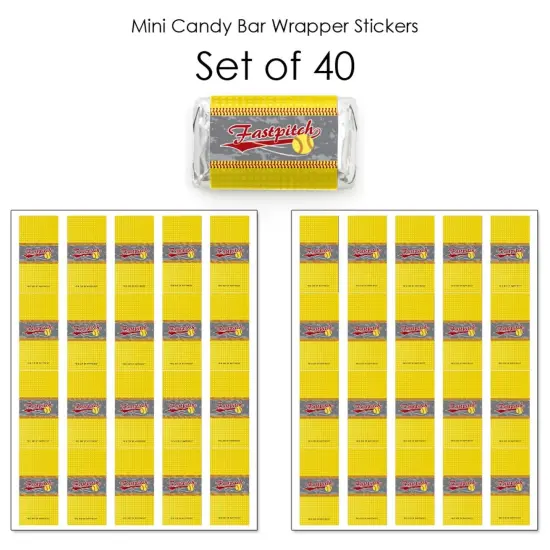 Big Dot of Happiness Grand Slam - Fastpitch Softball - Mini Candy Bar Wrapper Stickers - Birthday Party or Baby Shower Small Favors - 40 Count {4}