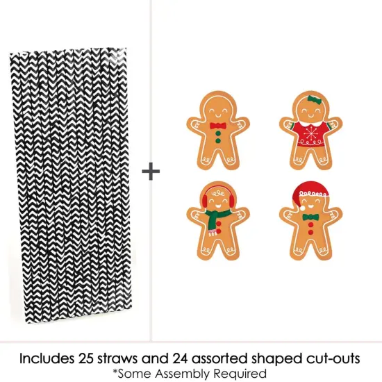 Big Dot of Happiness Gingerbread Christmas - Paper Straw Decor - Gingerbread Man Holiday Party Striped Decorative Straws - Set of 24 {4}