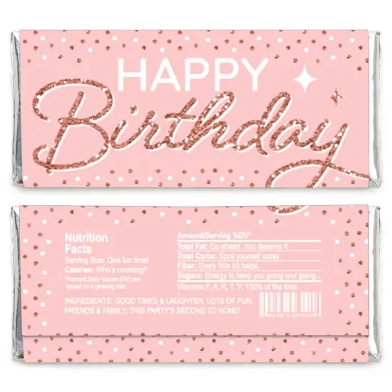 Big Dot of Happiness Pink Rose Gold Birthday - Candy Bar Wrapper Happy Birthday Party Favors - Set of 24 {3}