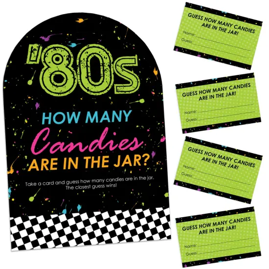 Big Dot of Happiness 80&rsquo;s Retro - How Many Candies Totally 1980s Party Game - 1 Stand and 40 Cards - Candy Guessing Game {1}
