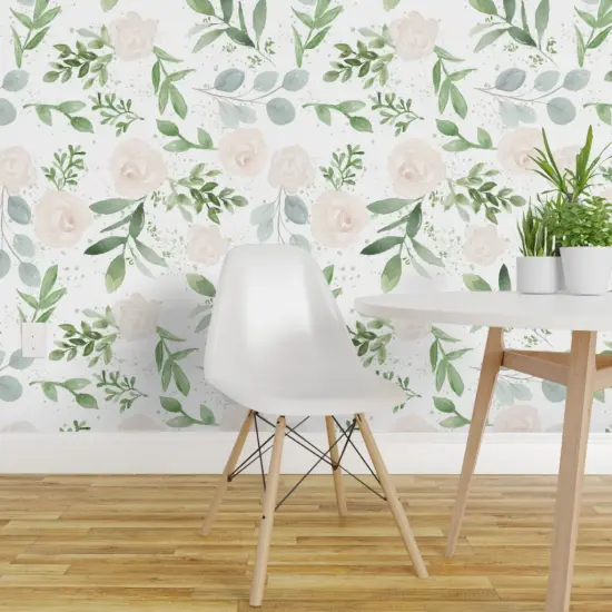 Peel & Stick Wallpaper 2FT Wide Floral Watercolor Botanical Garden Wedding Custom Removable Wallpaper by Spoonflower {1}