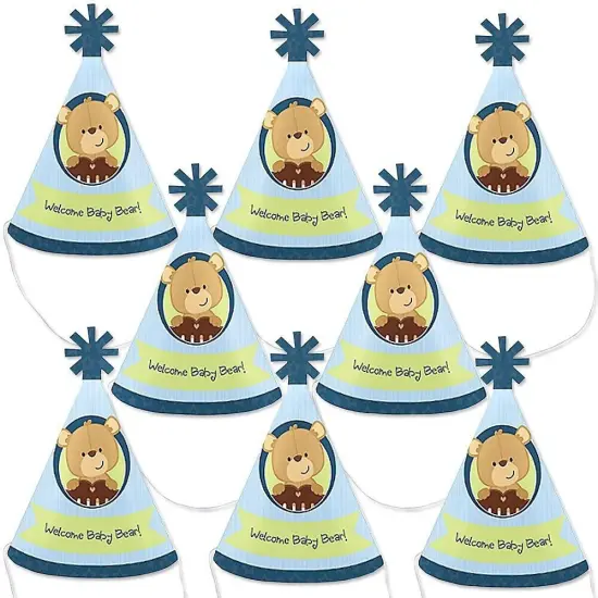 Big Dot of Happiness Baby Boy Teddy Bear - Mini Cone Baby Shower Party Hats - Small Little Party Hats - Set of 8 {1}