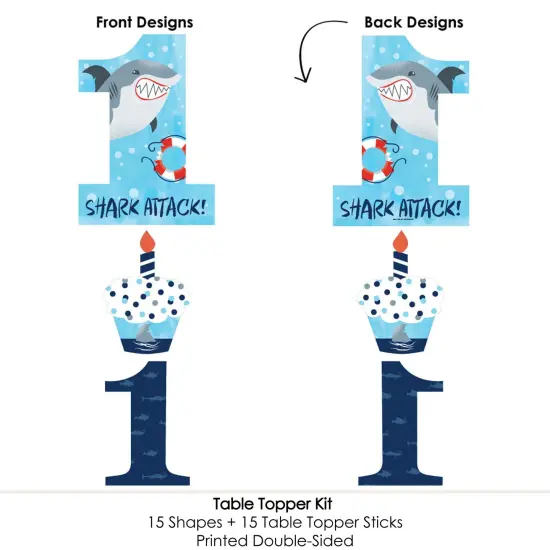Big Dot of Happiness 1st Birthday Shark Zone - Jawsome Shark First Birthday Party Centerpiece Sticks - Table Toppers - Set of 15 {6}