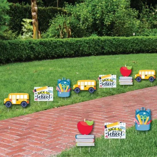 Big Dot of Happiness Back to School - Backpack, School Bus, Apple on Books Lawn Decor - Outdoor First Day of School Classroom Yard Decorations - 10 Pc {4}