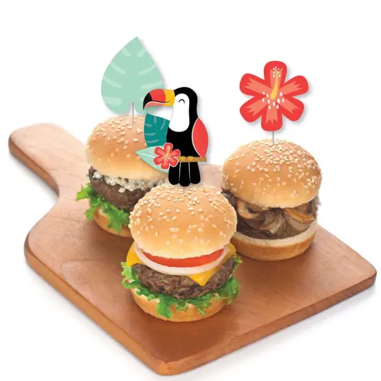 Big Dot of Happiness Calling All Toucans - Dessert Cupcake Toppers - Tropical Bird Baby Shower or Birthday Party Clear Treat Picks - Set of 24 {4}