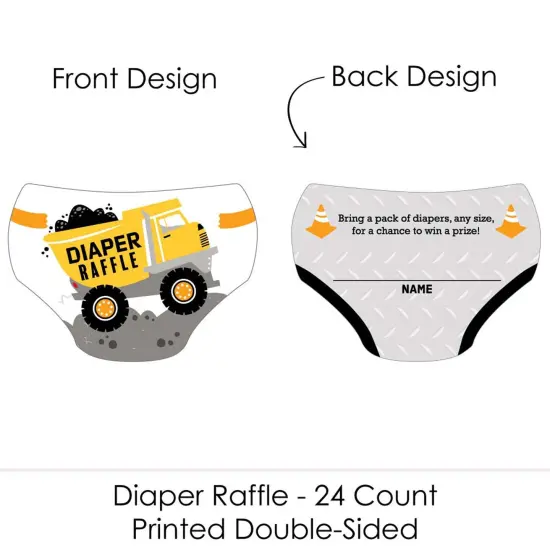 Big Dot of Happiness Dig It - Construction Party Zone - Diaper Shaped Raffle Ticket Inserts - Baby Shower Activities - Diaper Raffle Game - Set of 24 {3}