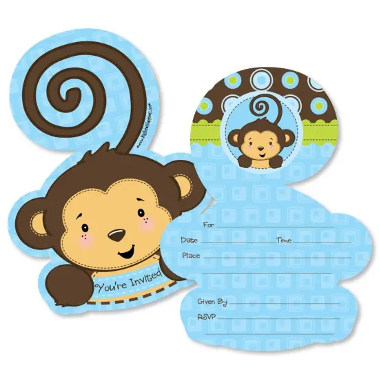 Big Dot of Happiness Blue Monkey Boy - Shaped Fill-in Invitations - Baby Shower or Birthday Party Invitation Cards with Envelopes - Set of 12 {1}