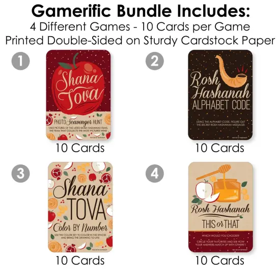 Big Dot of Happiness Rosh Hashanah - 4 New Year Party Games - 10 Cards Each - Gamerific Bundle {4}