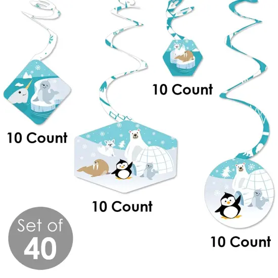 Big Dot of Happiness Arctic Polar Animals - Winter Baby Shower or Birthday Party Hanging Decor - Party Decoration Swirls - Set of 40 {6}