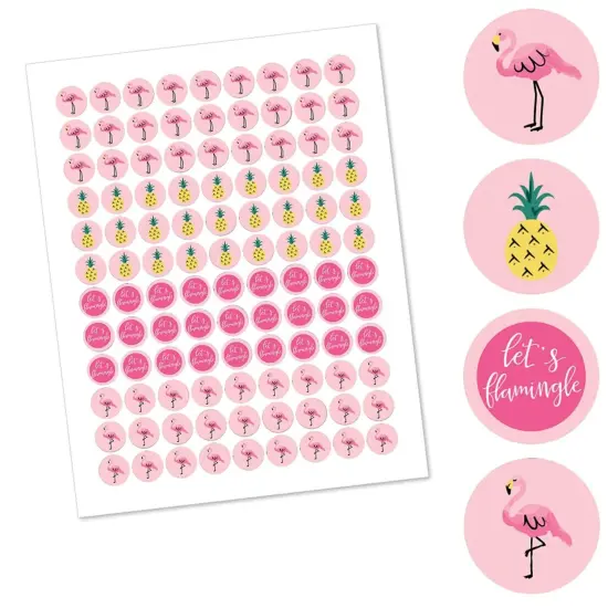 Big Dot of Happiness Pink Flamingo - Party Like a Pineapple Tropical Summer Round Candy Sticker Favors - Labels Fits Hershey&lsquo;s Kisses (1 sheet of 108) {3}